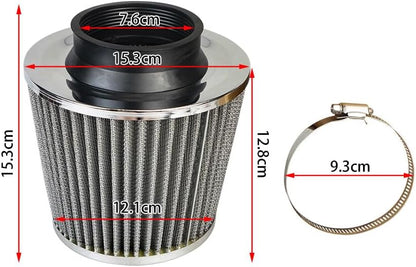 ya 23 10.7 baidi 1Pc 3 76mm Inlet Cold Air Intake Cone Replacement Quality Dry Air Filter Silver