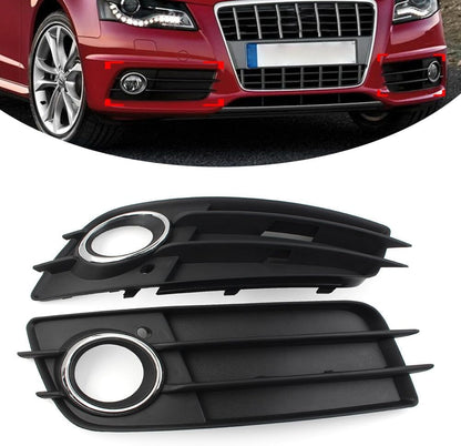 ya 9 10.24 Front Bumper Fog Light Grille Cover W/Chrome Ring for Audi A4 B8 S4 2008-12 cl