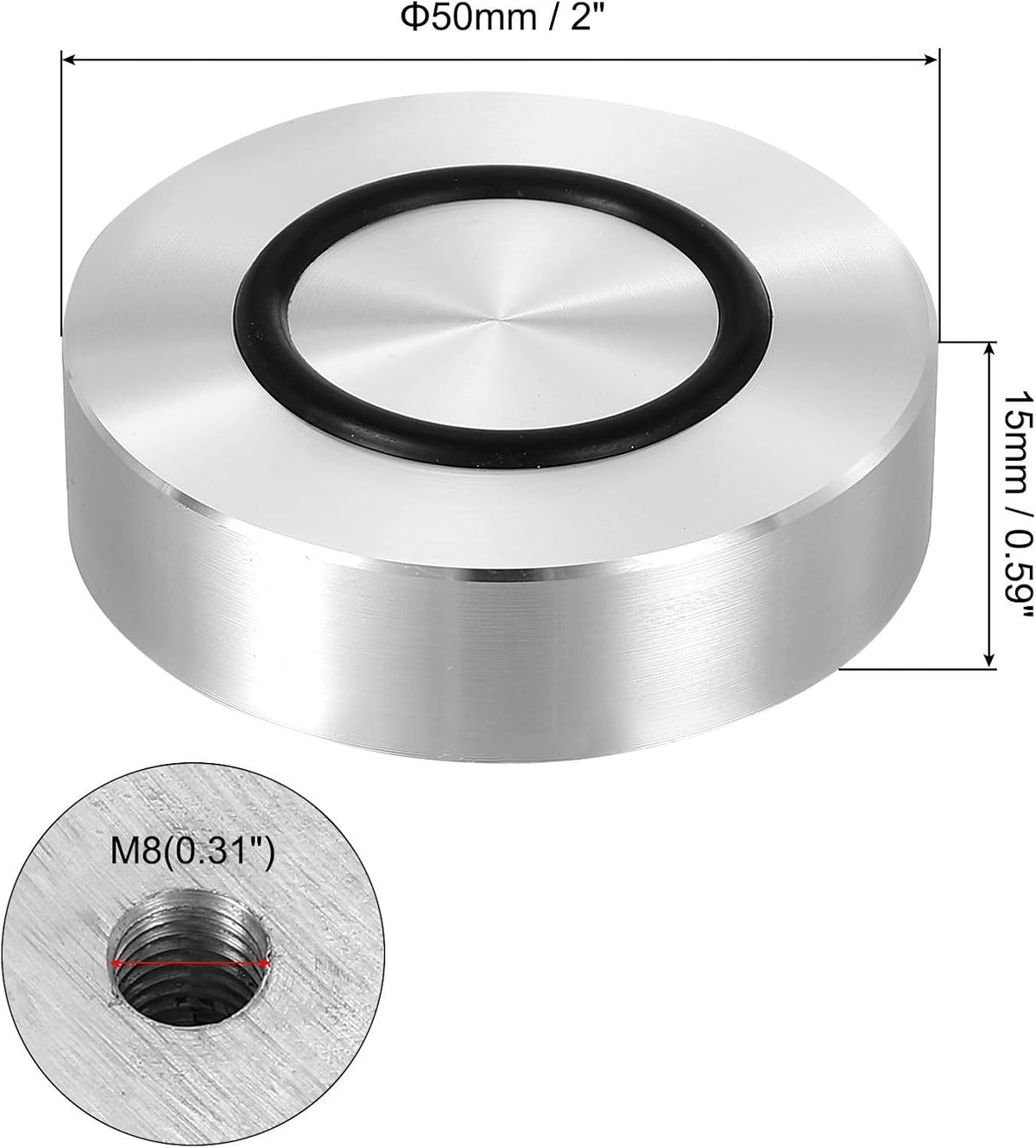 ya 26 10.21 baidi M8 50mm / 2 Dia 15mm Aluminum Disc Glass Top Adapter with Rubber Ring 4pcs-2