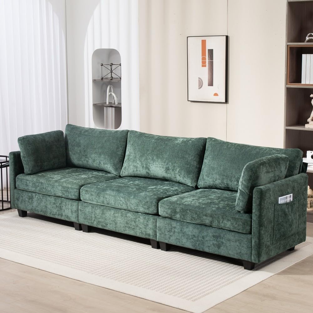 ya 28 10.13 baidi For Living 3-Seater Chenille Deep Sofa (111.42*32.28),Soft Cushions+Side P