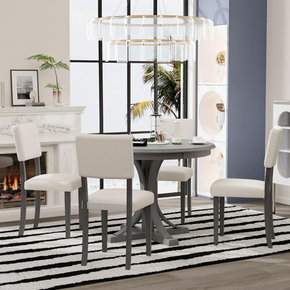 ya 28 10.13 baidi 5pc Retro Round Dining Set Dark Gray, Curved Trestle Legs, 4 Upholstered Ch