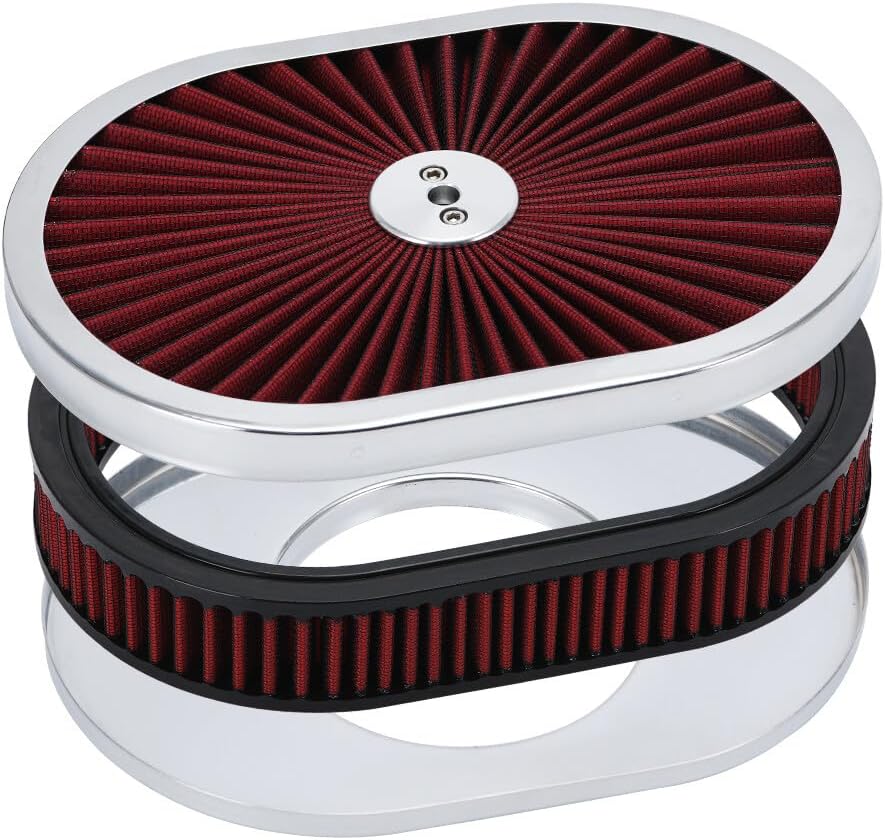 ya 5 8.24 baidi RED 12 Oval Flow Thru Hot Rod Air Cleaner Washable SBC BBC for Chevy for Ford