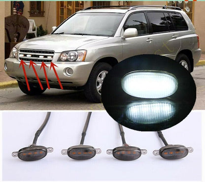 ya 4 8.14 4pcs Smoke Front Grille White LED Light Raptor Style for Toyota Highlander 2001-07