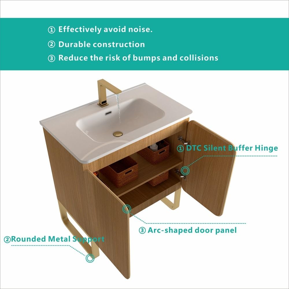 ya 28 10.13 baidi 30 Light Oak Wood Modern Bathroom Vanity - Mounted, Ceramic Sink, 2 Doors
