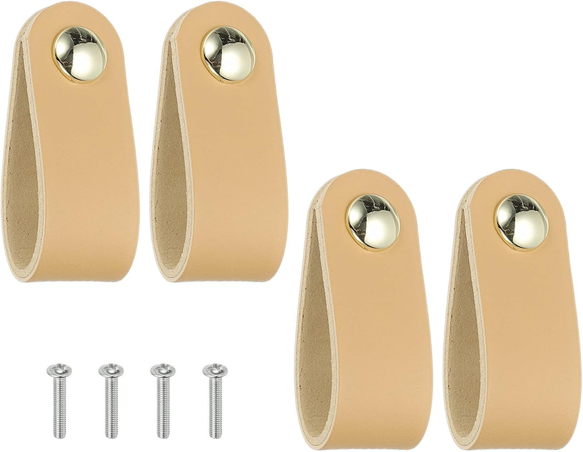 ya 26 10.21 baidi 4 Pcs Leather Drawer Pulls Single Hole Leather Handle with Screw Beige