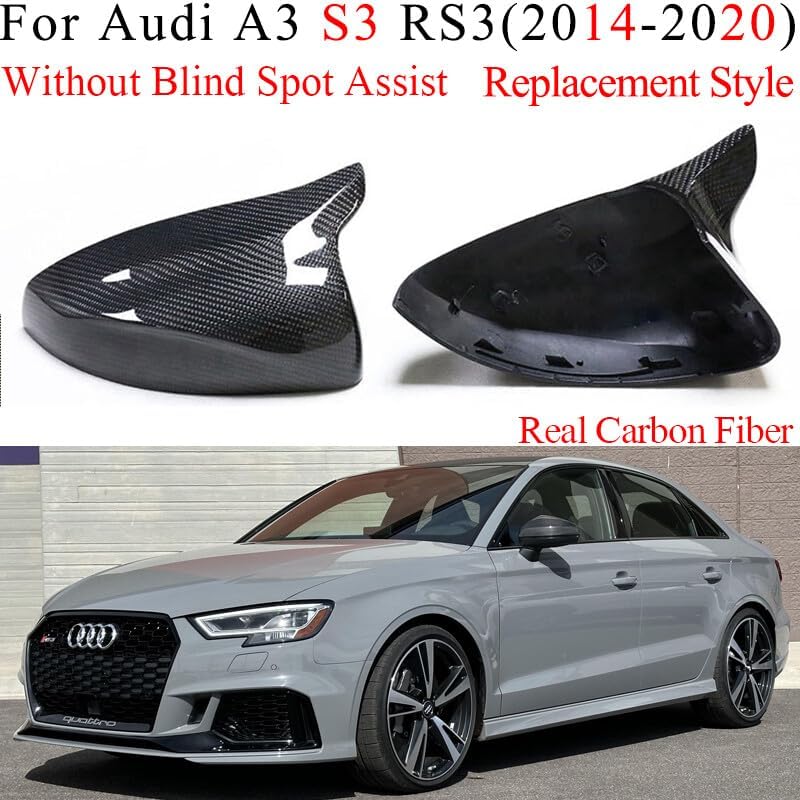 ya 11 9.14 baidifor Audi A3 S3 RS3 2014-20 M Style Carbon Fiber Mirror Cover Caps No Lane Assist