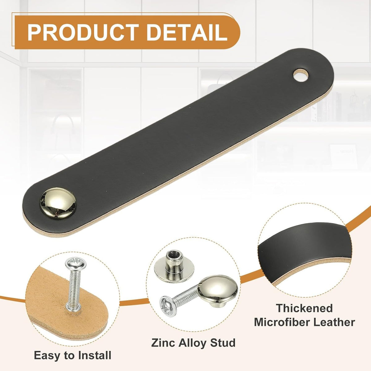 ya 26 10.21 baidi 4 Pcs Leather Drawer Pulls Single Hole Leather Handle with Screw Black