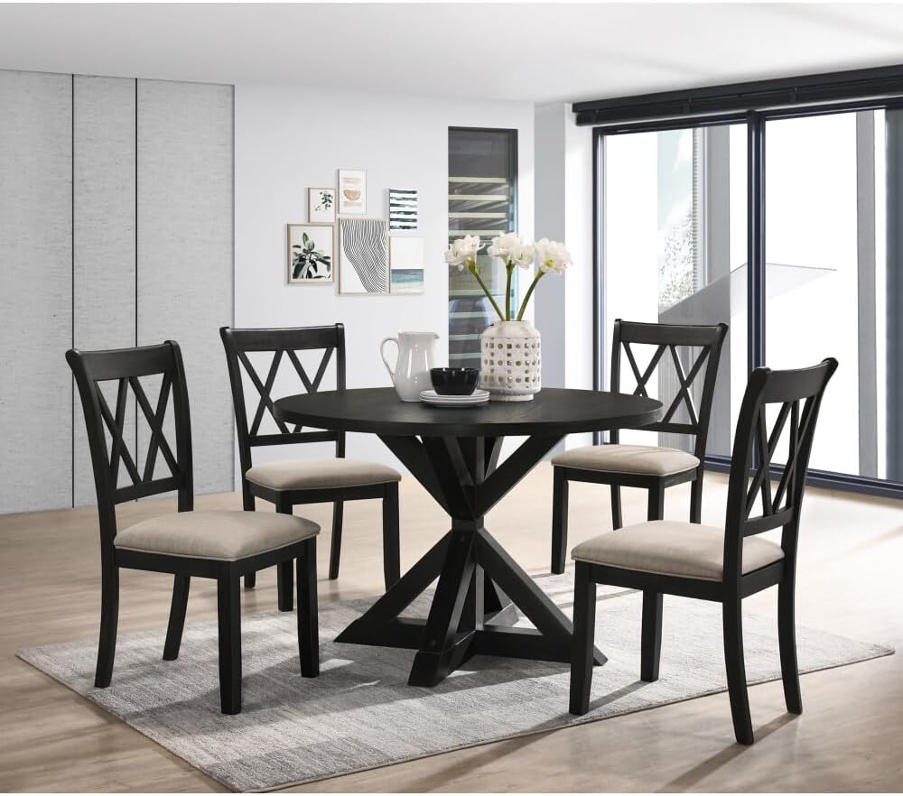 ya 28 10.13 baidi Cross-Buck Solid Wood Black 5-Piece Dining Set
