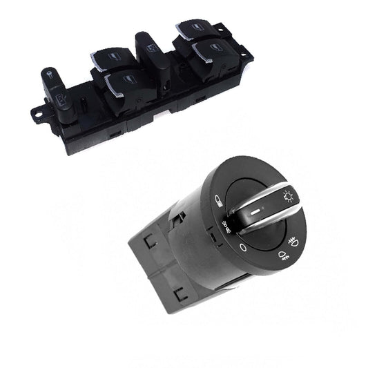 ya 5 8.10 2pcs Chrome Headlight Master Window Switch for VW for Bora Beetle for Jetta for Golf MK4