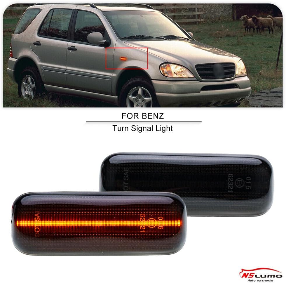 ya 7 8.24 baidi 2 Pack Smoked Lens LED Fender Turn Signal Lights for 1998-2003 for Mercedes-Benz ML 320 