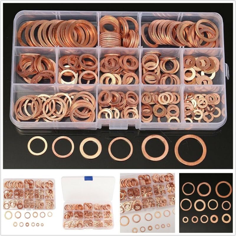 ya 12 10.8 baidi 12 Sizes 280x Solid Copper Crush Washers Seal Flat Ring Set for Car/Marine/Plant