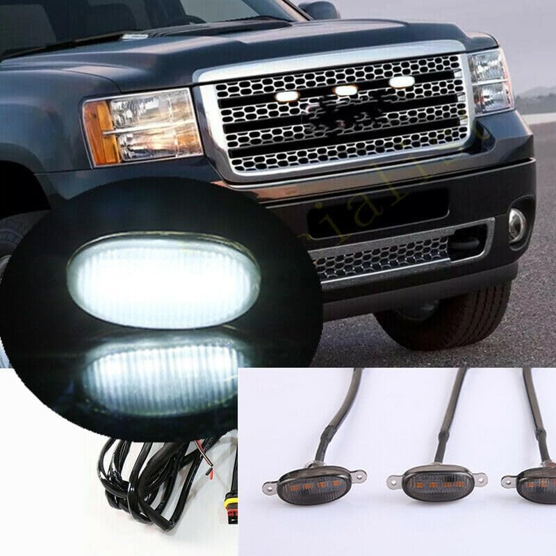 ya 3 8.24 baidi 3pcs Smoke Front Grille White LED Light Raptor Style for GMC Sierra 2500 HD 11-14