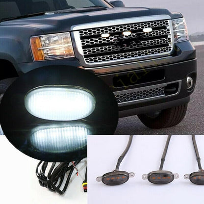 ya 3 8.24 baidi 3pcs Smoke Front Grille White LED Light Raptor Style for GMC Sierra 2500 HD 11-14