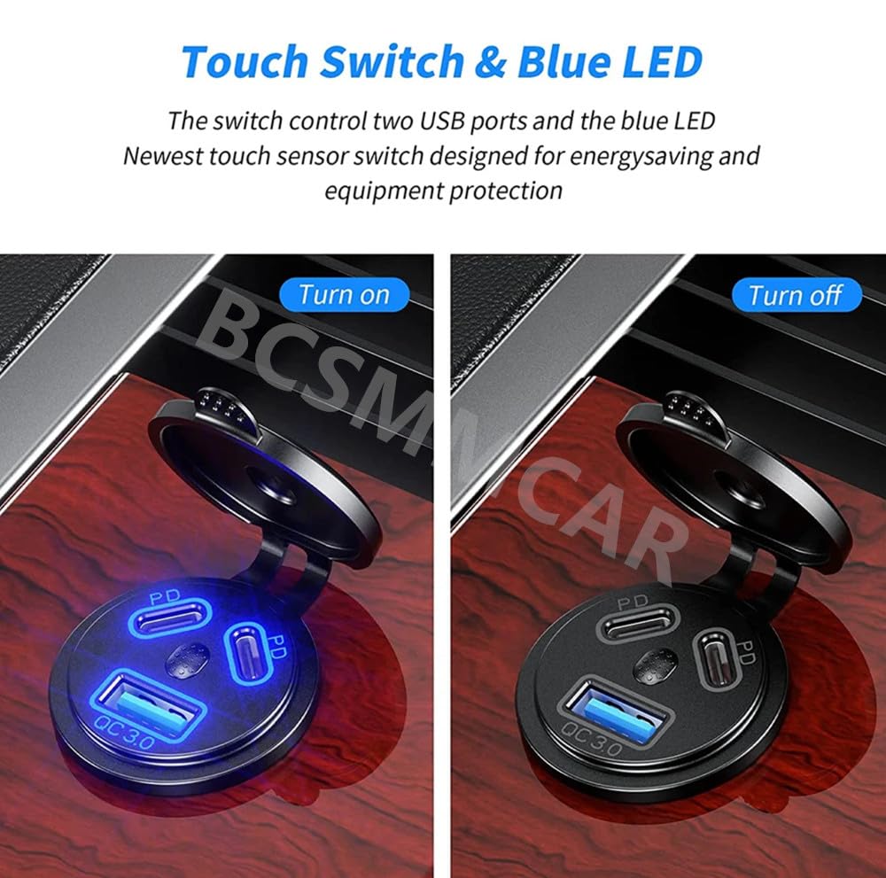 ya 6 8.24 baidi Dual PD USB for Charger Socket Power Outlet Adapter for Car Boat Motorcycle 12-24V