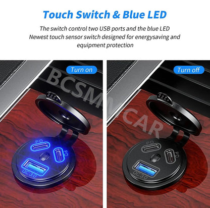 ya 6 8.24 baidi Dual PD USB for Charger Socket Power Outlet Adapter for Car Boat Motorcycle 12-24V