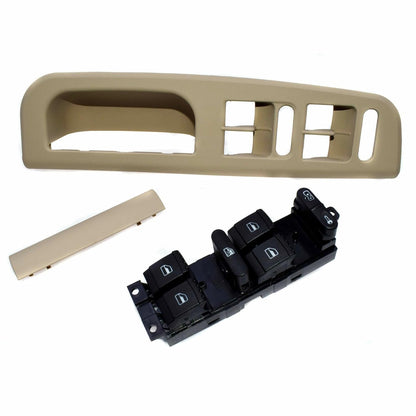 ya 8 8.24 baidi 3-Pack Beige Window Main Switch + Handle Trim + Panel Bezel for VW for Passat for Jetta for Golf 