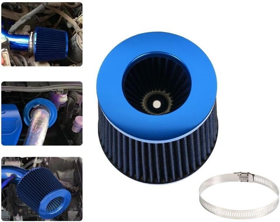 ya 13 9.15 baidi 3 76mm Inlet Car Truck Cold Air Intake Cone Replacement Dry Air Filter Blue