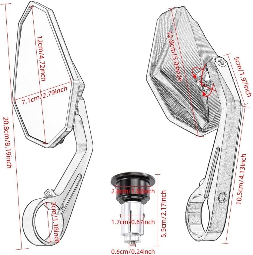 ya 2 8.15 CNC Motorcycle end-Stick Mirrors are Suitable for MT07 MT09 (13-2024) MT10 XSR700 FZ07 F09 and FZ1 Models.