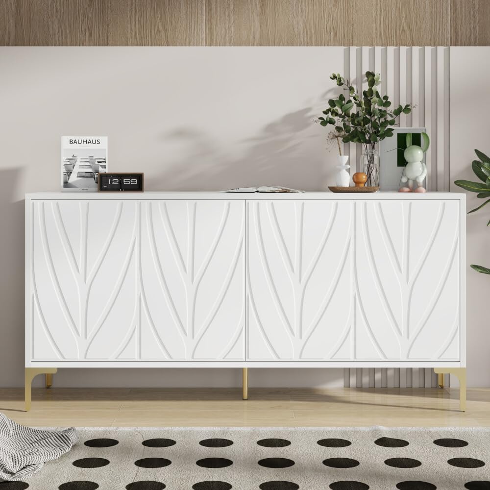 ya 28 10.13 baidi Creative Carved 4- Sideboard Cabinet Handleless Press-Open Multi-Room White