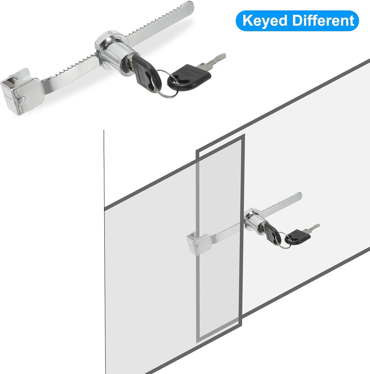 ya 26 10.21 baidi Glass Cabinet Lock, 2Pcs Keyed Different Single Swing Showcase Locks, Silver-2