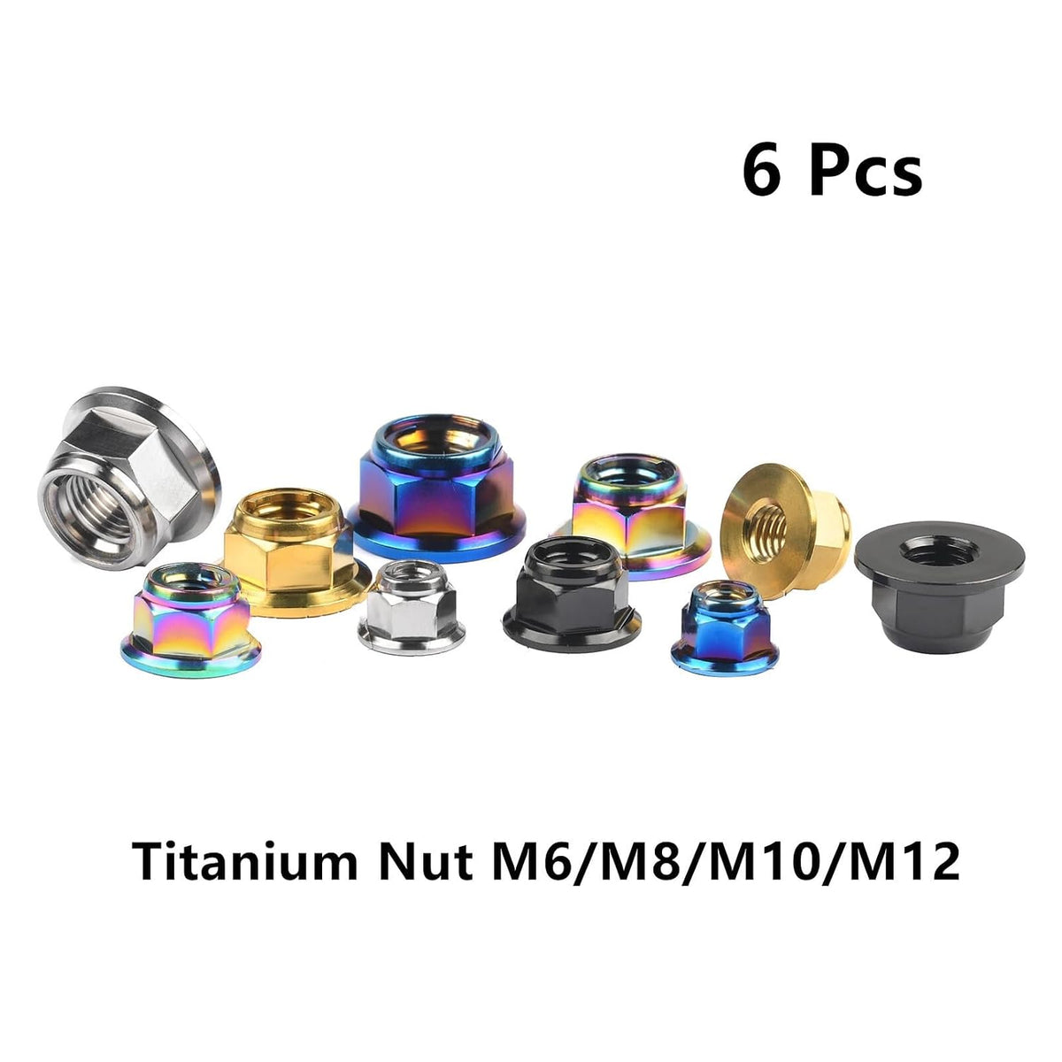 ya 15 10.19 baidi 6pcs Titanium Nuts M6 M8 M10 M12 Flange Hex Ti Alloy Nut with Metal Lock Grade 5-5
