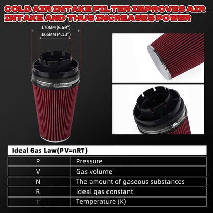 ya 13 9.15 baidi 4'' 102mm Long High Flow Inlet Cone Red Dry Filter Cold Air Intake Replacement