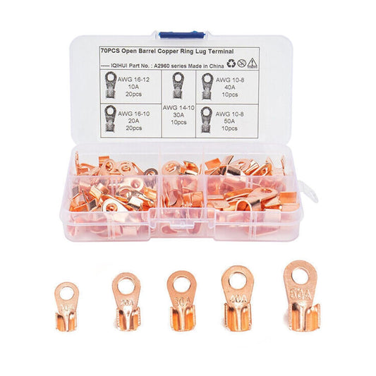 ya 16 10.20 baidi 70pcs Heavy Duty Open Barrel Wire Crimp Connector Copper Ring Lug Term l Kit