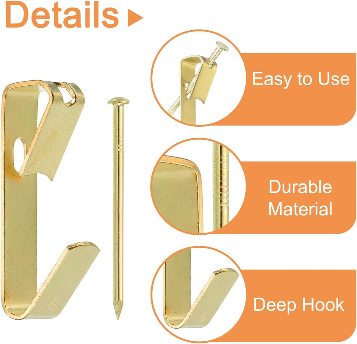 ya 26 10.21 baidi 20 Pack Photo Frames Hanger Hooks 100 Lb Metal Wall Mount Album Nails Gold