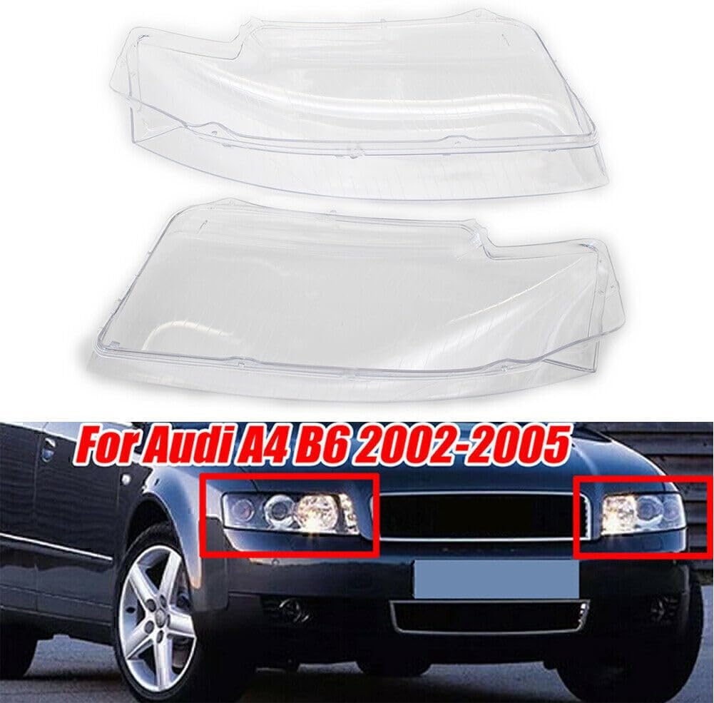 ya 6 8.14 Fit for Audi A4 B6 2002-05 Replacement Headlight Head Lamp Lens Cover Left + Right