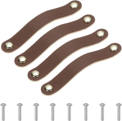 ya 26 10.21 baidi 4 Pcs Leather Drawer Pulls Double Hole Leather Handle with Screws Brown