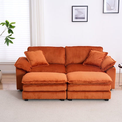 ya 28 10.13 baidi Corduroy 2-Seat Sofa Orange - 2 Back Pillows, 2 Toss Pillows, 2 Ottoman