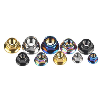 ya 15 10.19 baidi 6pcs Titanium Nuts M6 M8 M10 M12 Flange Hex Ti Alloy Nut with Metal Lock Grade 5-5