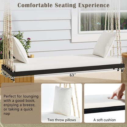 ya 28 10.13 baidi For Garden Black Patio Wooden Swing - W/Cushion&Pillows, 10.8Ft Hemp Ropes