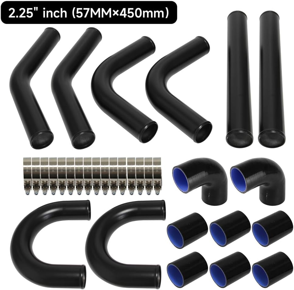 ya 4 8.14 2.25 57mm Universal Turbo Boost Intercooler Air Aluminum Pipe Kit 8PCS Black