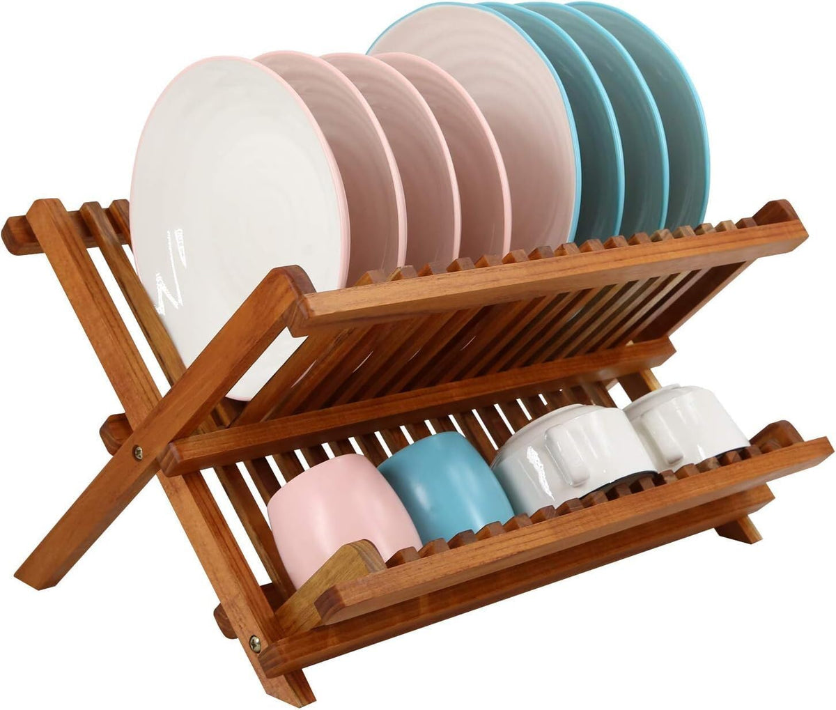 ya 26 10.21 baidi Teak Dish Rack Foldable 2 Tier Dish Rack Dish Drying Rack Foldable DishOrganizer-2