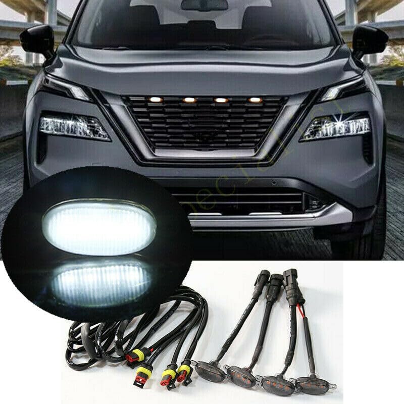 ya 3 8.24 baidi 4pcs Smoke Front Grille White LED Lights Raptor Style DRL for Nissan Rogue 21-23