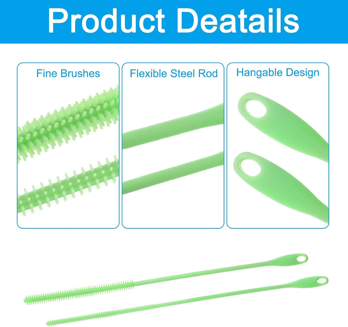 ya 26 10.21 baidi 2 Pcs Silicone Straw Brush 9.4 Inch Bottle Straw Brushes n (6mm+8mm)-2