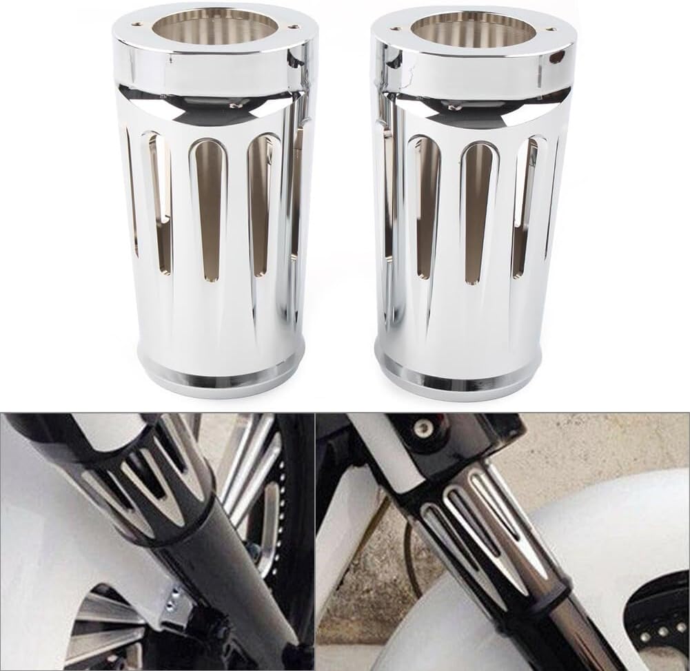 ya 28 10.13 zhengce Chrome Fork Boot Slider Cover Cow Bell Fit for Harley Touring Glide Trike86