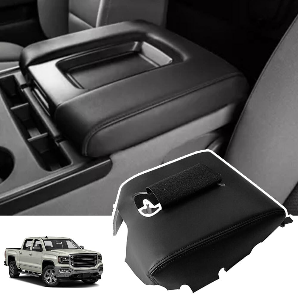 ya 4 8.24 baidi for 2014-2018 for GMC for Sierra Console Lid Armrest Black Cover Gray Stitch