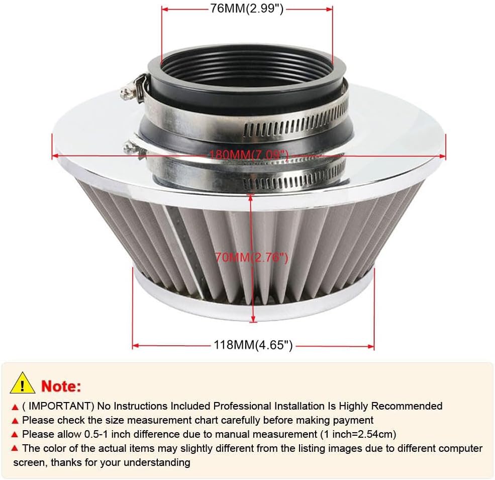 ya 13 9.15 baidi 3 inch 76mm Silver Inlet Cold Air Intake Air Filter Mushroom Head