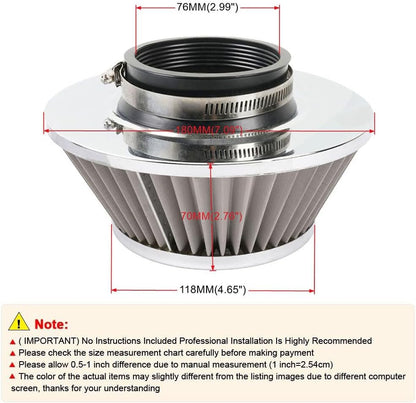 ya 13 9.15 baidi 3 inch 76mm Silver Inlet Cold Air Intake Air Filter Mushroom Head