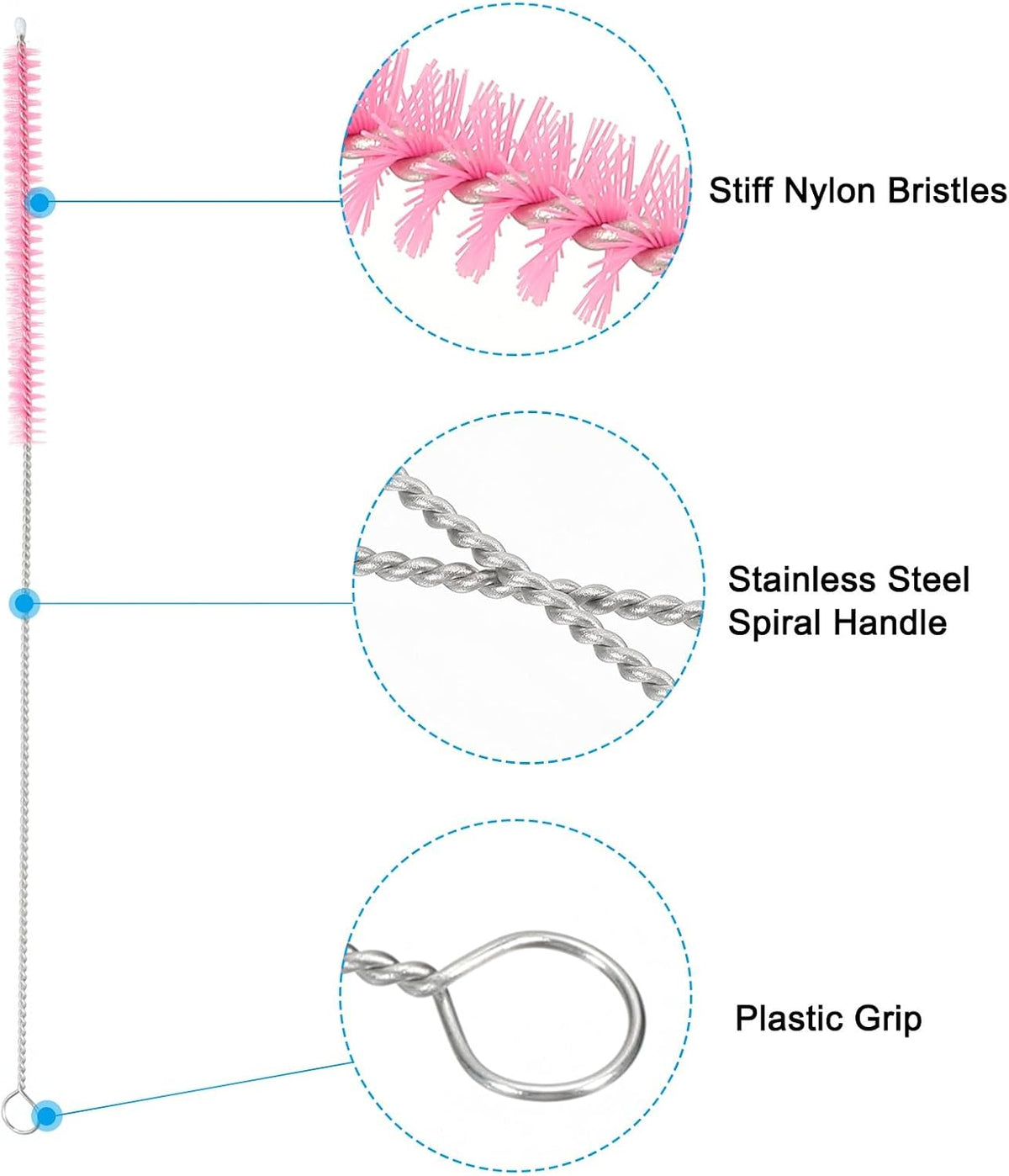 ya 26 10.21 baidi 5Pcs 10 x5/16 Drinking Straw Cleaning Brush Nylon Cleaning Bottle Brush Pink
