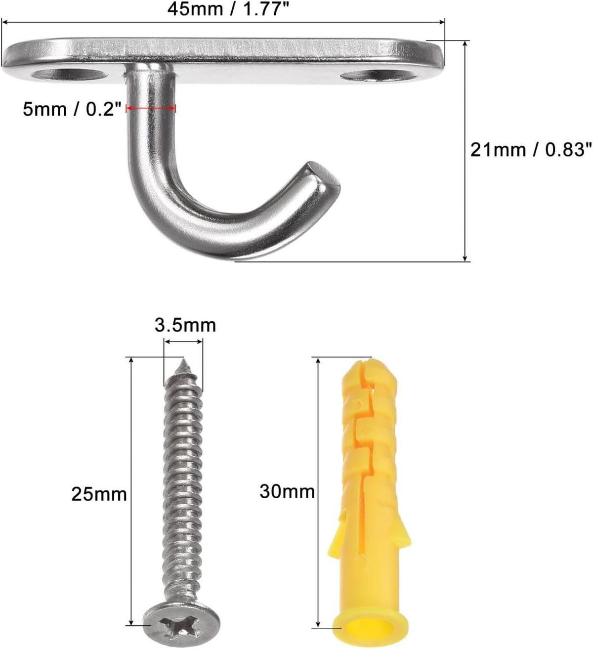 ya 26 10.21 baidi Ceiling Hooks 304 Stainless Steel Wall Mounted 45x15mm for Hanging Plants 2Pcs