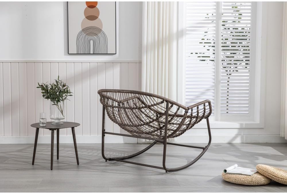 ya 28 10.13 baidi Rattan Rocking Padded Cushion Rocker Recliner Grey