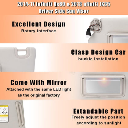 ya 11 9.14 baidiPair RH+LH Interior Sun Visor Shade Grey W/Light for Nissan Pathfinder 2013-2018