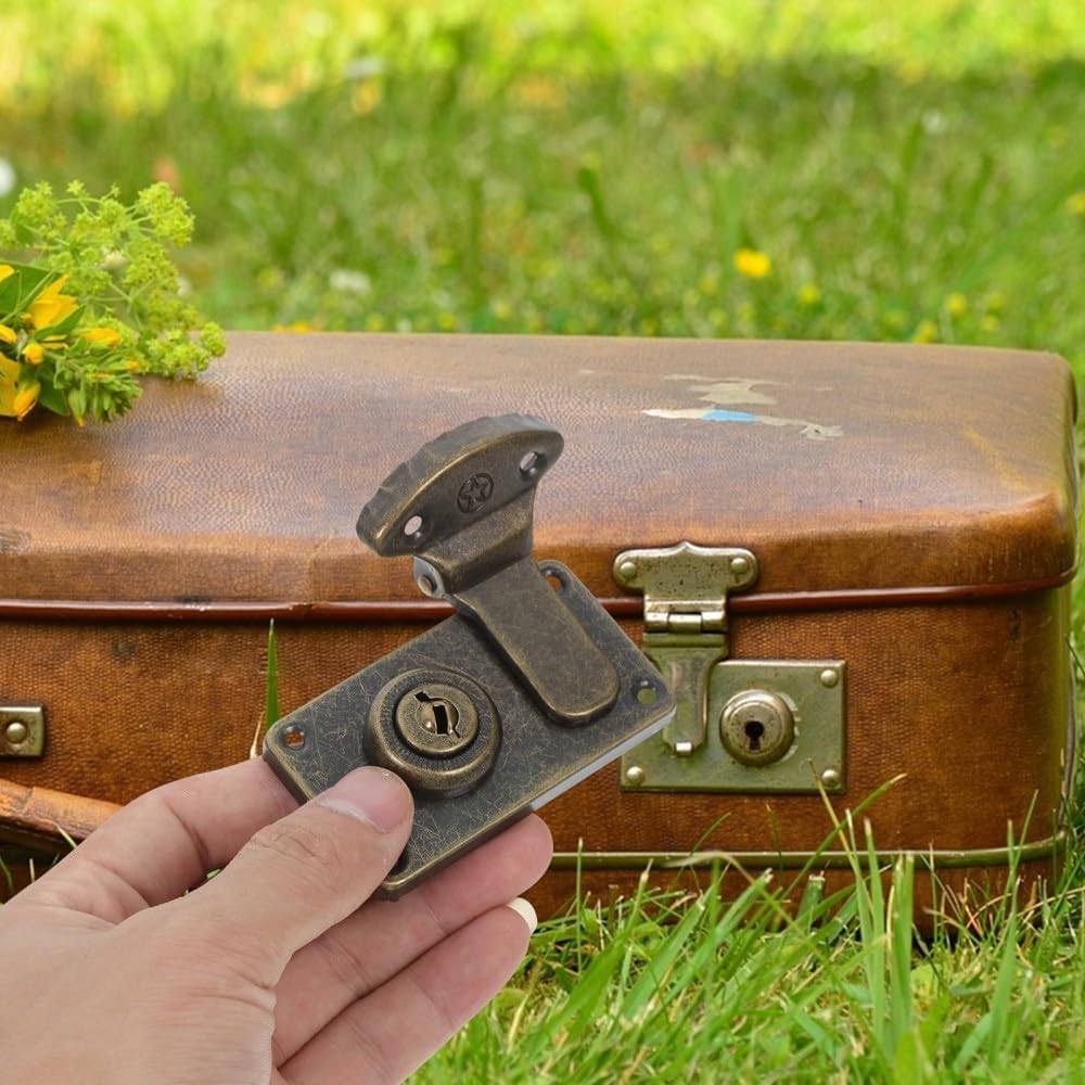 ya 26 10.21 baidi 2 Pcs Antique Suitcase Lock Billed Hasp Catch Bronze Latch