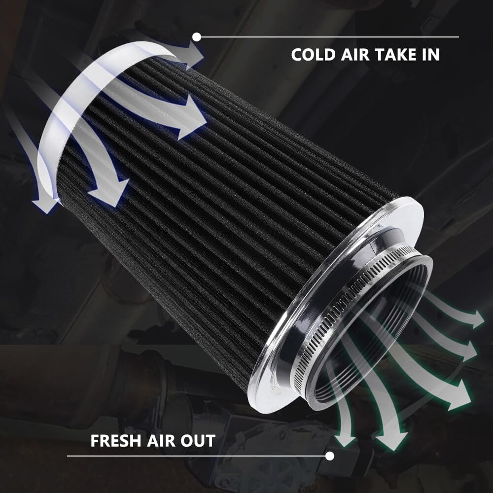 ya 13 9.15 baidi 3 3.5 4 Cold Air Intake Filter Inlet 3 Sizes in 1 9 Tall Black Universal