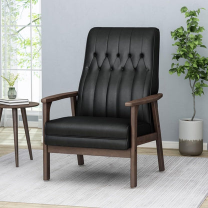 ya 28 10.13 baidi Mid Century Modern Upholstered Accent, Matte Black Faux Leather