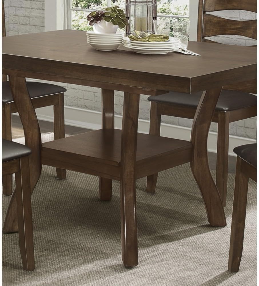 ya 28 10.13 baidi Transitional Dining Set 5pc - Brown Wood Table (Self-Storing Leaf)+4 Side C