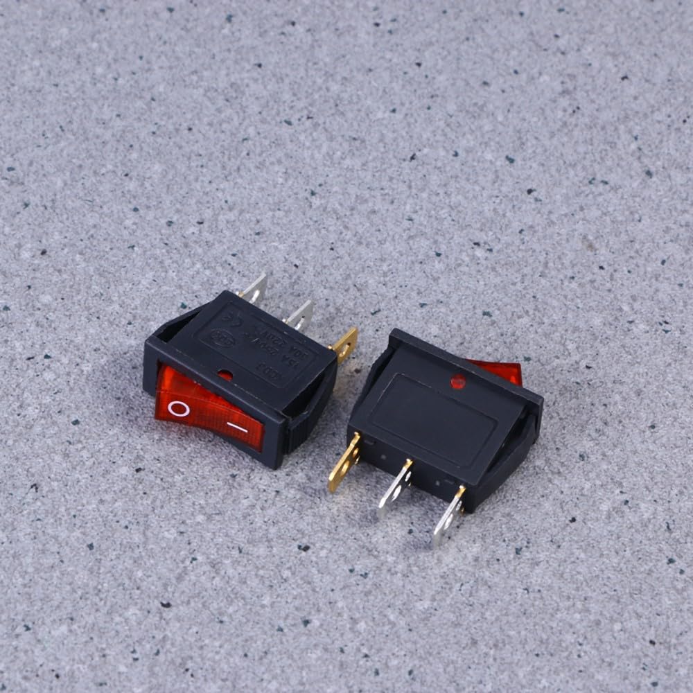 ya 23 10.7 baidi 2 PCS 220V 6A 3 Car Rocker Red Light Push Buttons (Black)